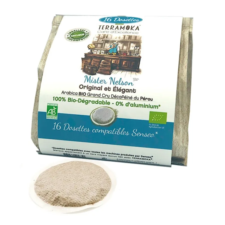 Café bio en dosette Nelson - Décaféiné