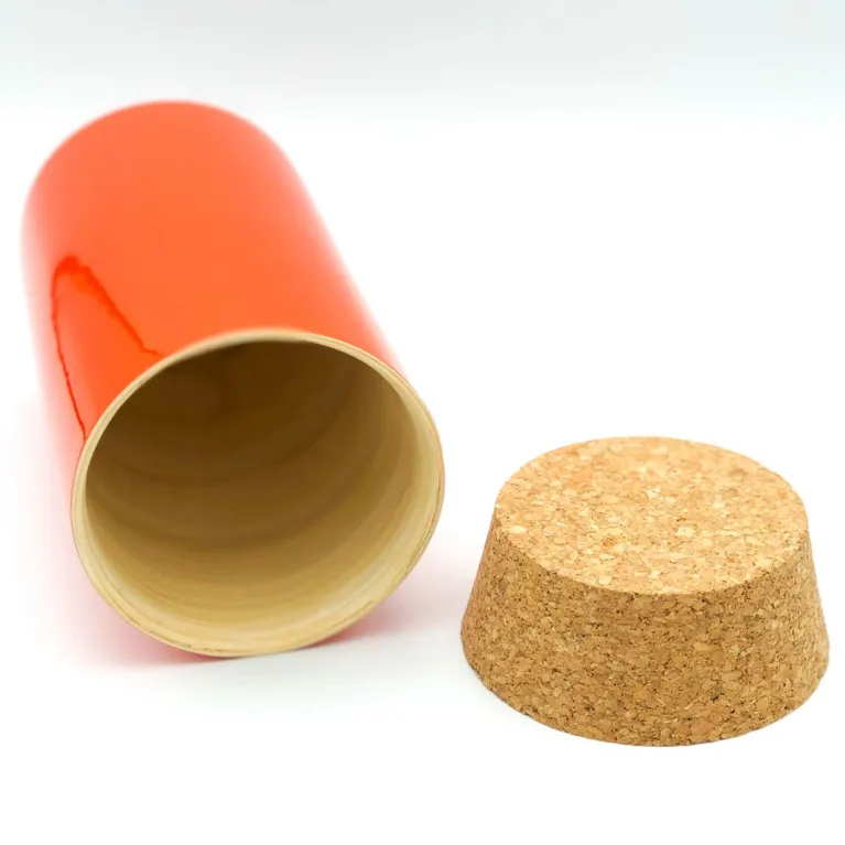 Boîte à thé en bambou laquée corail